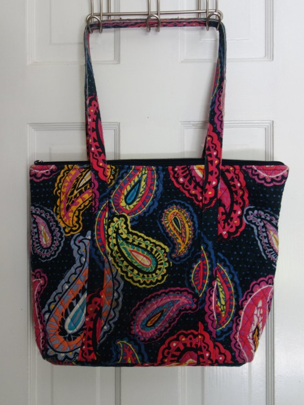 VERA BRADLEY Black Multi-Color Paisley Quilted Tote Bag